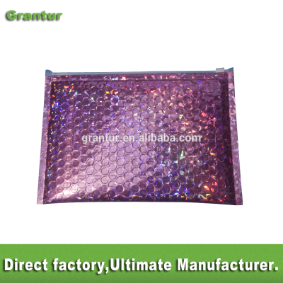 purple holographic ziplock bubble mailer bag custom bubble slider bag